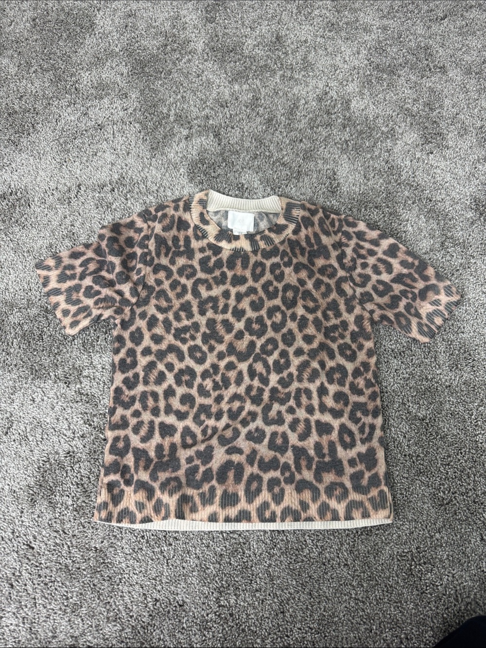 H&M Leopard Print Short-Sleeve Knit Top - Brown & Black